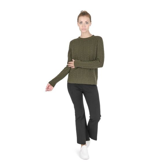 Crown of Edinburgh Cashmere Cable Knit Jumper Olive Green Women Khaki Gloves - Picture 3 of 7